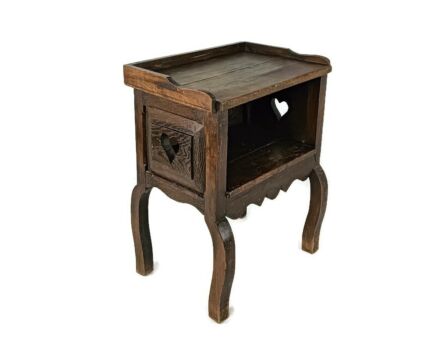 antique French country Bedside table nightstand 19th century Heart detail carved wood cabinet