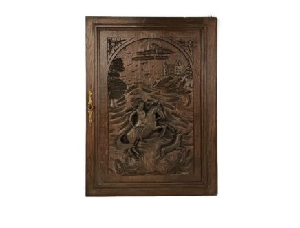 Antique hand carved wooden Door panel knight castle hunting scene gorgeous architectural