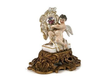 Porcelain bisque figurine Angel Vieux Paris French on Bronze base vintage small gorgeous