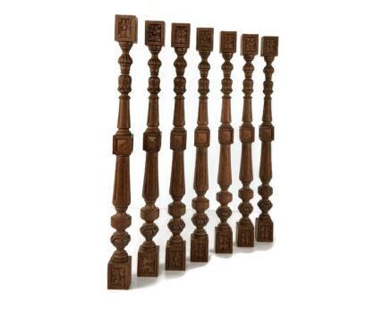 set of 7 corbels Poles Finials, salvaged architectural carved wood antique reclaimed