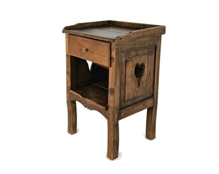 antique French country 19th century Oak  Bedside table nightstand drawer Heart detail  