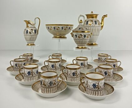 Coffee tea set Cups and saucers French empire style antique teapot coffee pot grapes gorgeous