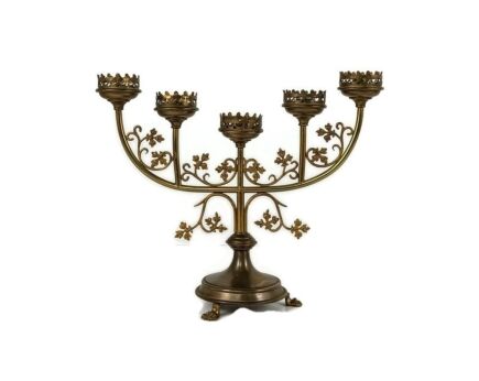 Candle Holder Brass Ornate Hollywood regency Style Stylish Candelabra 5 arm Leafs wow