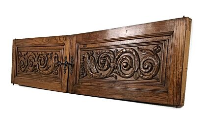 pair Antique Door Panels carved wood ornate birds of paradise architectural reclaimed salvaged  