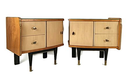 Couple Vintage Nightstands End tables Mid Century Modern Wood  Glass top Two Toned WOW