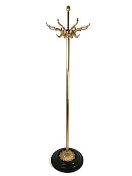 Standing Hall Tree Coat Hallway Rack Black Metal base brass Heavy funky vintage 