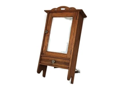 Medicine Cabinet Apothecary Kitchen Bathroom wood  shaving  Beveled glass mirror  Antique