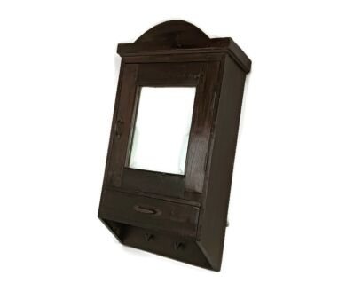 dark tapped wooden medicine apothecary pharmacy shaving cabinet beveled glass mirror 