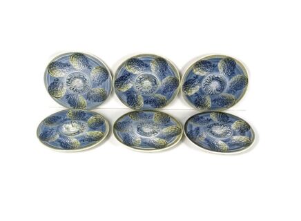 Set of 6 French Oyster Seafood Cockquilles Plates Porcelain Faience Sarreguemines Gorgeous vintage