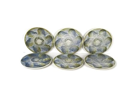 Set of 6 French Oyster Seafood Cockquilles Plates Porcelain Faience Sarreguemines vintage gorgeous