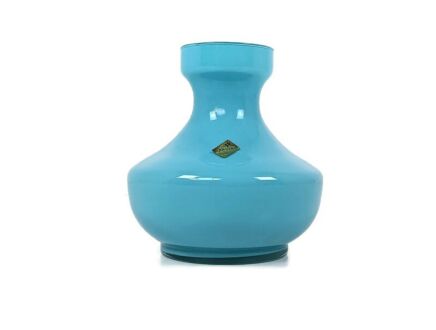 Vintage aqua blue Opaline art glass Italian Vase NOS Retro  