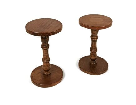 pair carved wooden pedestals plant stands side tables vintage farmhouse style