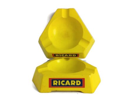 set of 2 Yellow Ricard Ashtrays Ceramic France French Authentic Apero Pastis Collector