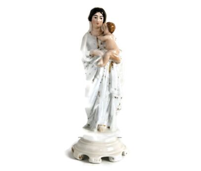 Vieux Paris antique Porcelain Statue Virgin Mary Madonna with Infant Jesus Christ