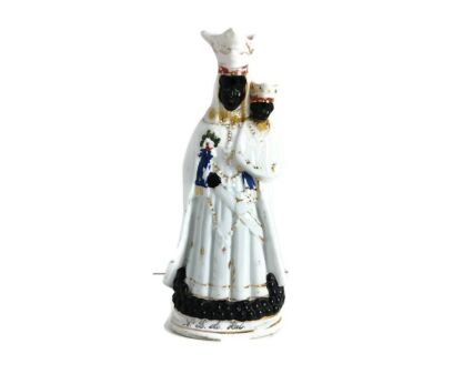 Antique Porcelain statue Notre Dame de Hal Halle Black Madonna with Infant Porcelain collector