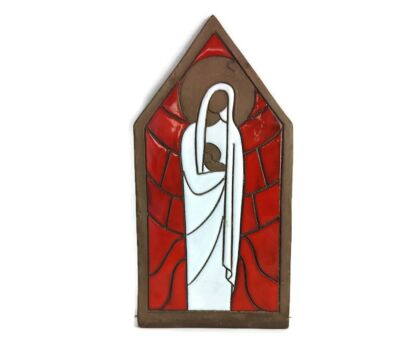 Hand Made vintage Wall Plaque small ceramic signed d'apres la vierge du France 