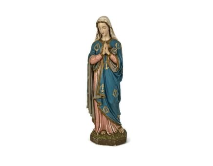 Large Antique Polychrome Madonna Statue Church Monastery Plaster Neo Gothic Virgin mary