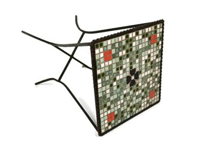 small Vintage  Side Table Plant stand Mosaic tiles Checkered pattern Wrought Iron legs Beautiful