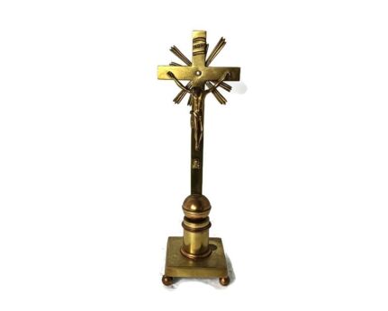 art Deco Antique gorgeous standing brass crucifix Cross Jesus Christ Crucifixion 