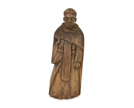 hand carved wooden folk art Monk Priest Gothic vintage signed