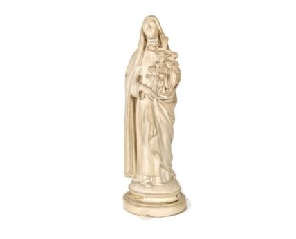 Statue Plaster St Therese Lisieux Little Flower of Jesus white vintage Christianity