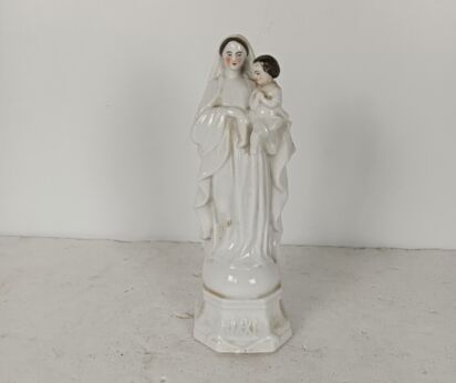 Antique 1900 Vieux Paris Porcelain Bisque Statue Virgin Mary Madonna with Infant Jesus