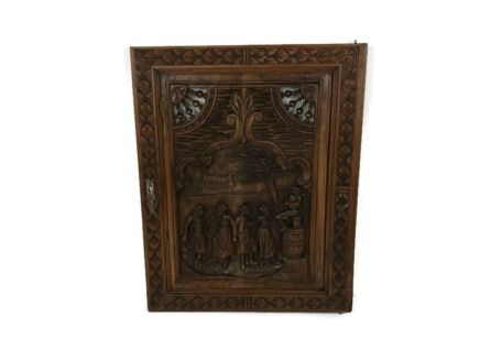 antique 19th century door panel Breton figurines ornate carved wood architectural reclaimed