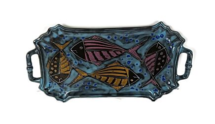 vintage Italian Serving tray dish ceramic pottery fish decor sealife polychrome 