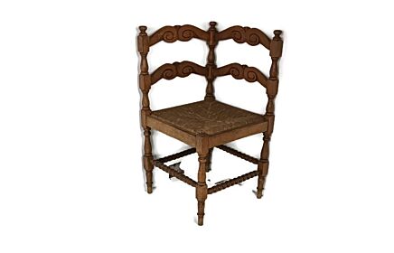 Antique Corner Armchair Fauteuil Hallway Hand Carved Wood Rush Seating bobbin parts