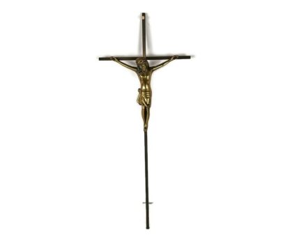 Vintage Thin tall brass hanging crucifix Jesus Christ wall hanging decorative