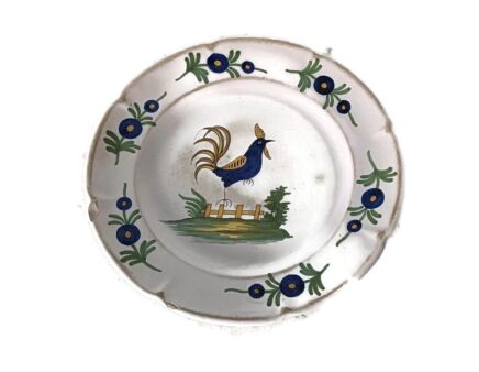 Charger plate vintage Montagnon? marked M rooster hand painted polychrome 