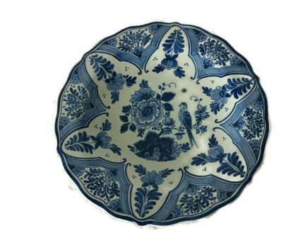 Delft blue white charger Plate scaloped Hand painted D.P. Delft Holland marked vintage