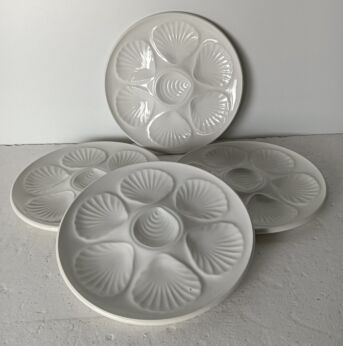 Set of 4 Oyster Seafood Plates Porcelain White Vintage Seafood Stylish