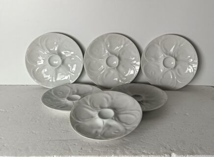 Set of  6 Oyster Seafood Plates Porcelain White Vintage Seafood Stylish