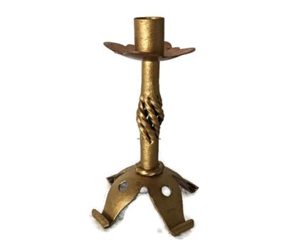 wrought Iron Red copper Candle stick holder antique painted gold