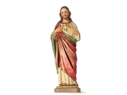 Neo gothic plaster Statue Jesus Christ polychrome Holy Sacred Heart antique