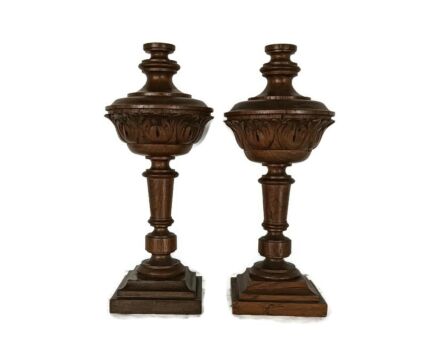 Pair Large Antique Hand Carved Wood Reclaimed Corbels spindles Architectural Finial Salvaged Beautiful