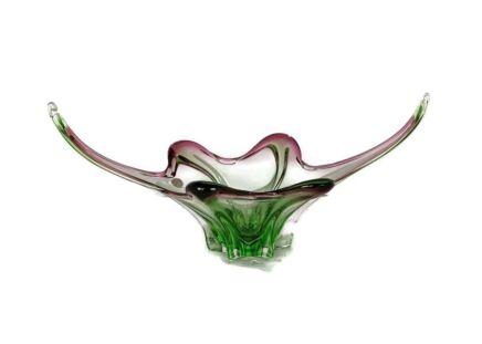 Green Cranberry  Murano Italian art glass centerpiece dish Bowl Mid Century Vintage