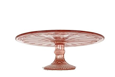 Pink Depression glass footed cake stand Tray centerpiece antique art deco Pressed glass