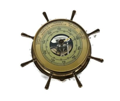 Brass Barometer Thermometer Weather Station Belgian Ship's wheel Nautical Decoration 