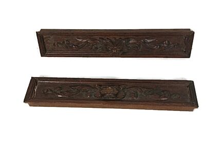 pair of wooden ornate reclaimed cabinet drawer panels figurine heads gothic style antique