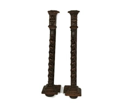 pair of wooden ornate reclaimed  pillars barley twist Large  antique salvaged architectural 