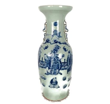 Celadon vase Chinese hand painted mobilieren antiquities blue white antique 