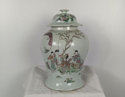 ladies vase Chinese antique lidded urn hand painted 