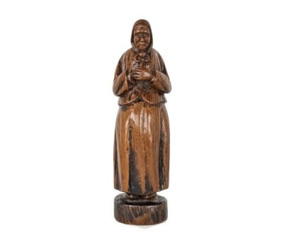 small hand carved wooden sculpture figurine vintage old woman 