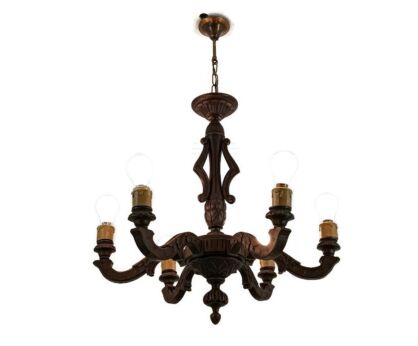 Hand carved wood Wooden chandelier fixture 6 lights Lovely barn farmhouse country style