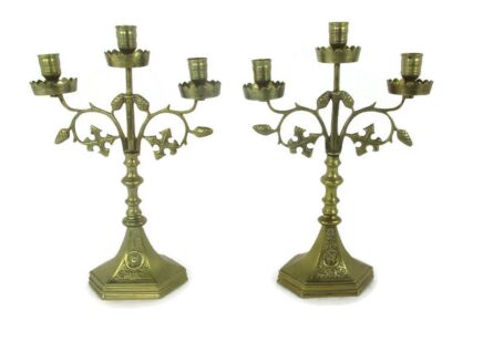 Couple Candle Holders Brass  Ornate Hollywood regency Style Stylish Candelabra 3 arm 