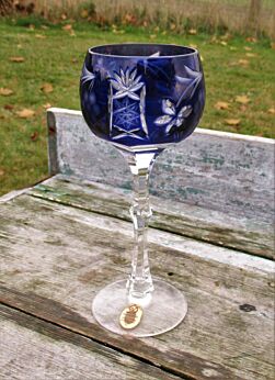 Crystal Dresden Wine Glass Goblet Hock Cut to clear Blue Leaded Germany