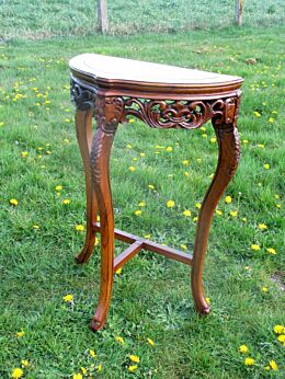 antique Cherry Carved Wood Wall Table Half Round Marble