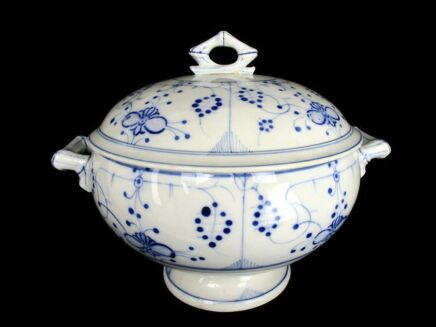 Antique Royal Copenhagen blue Fluted Soup Tureen Dish Marked Sarreguemines 1875-1900